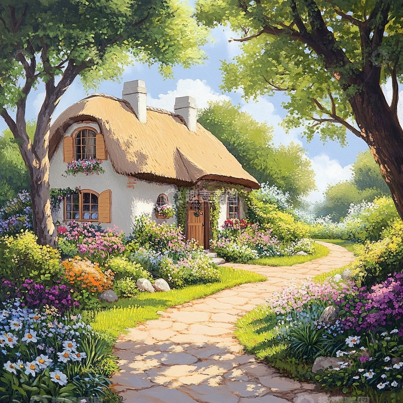 高清大图下载【趣麦麦图】乡村小屋花园石径