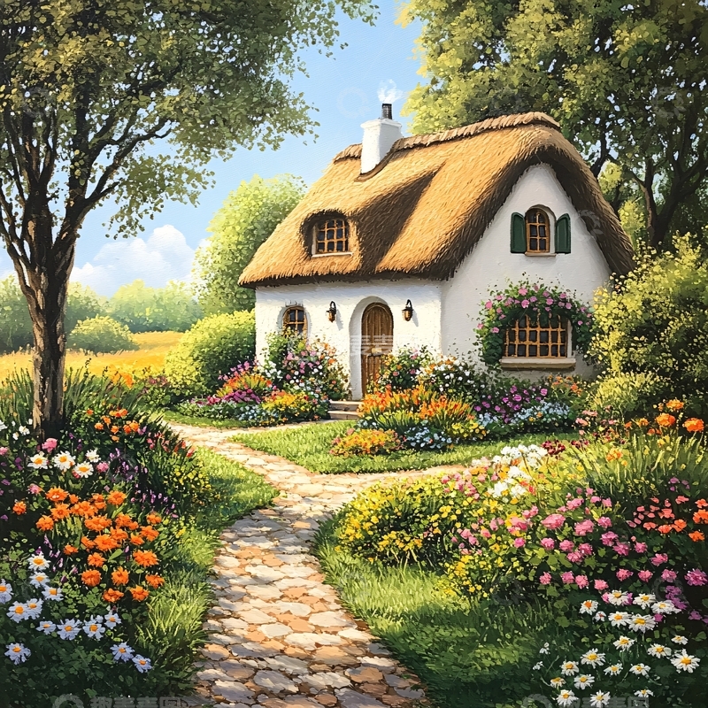 高清大图下载【趣麦麦图】乡村小屋花园石径