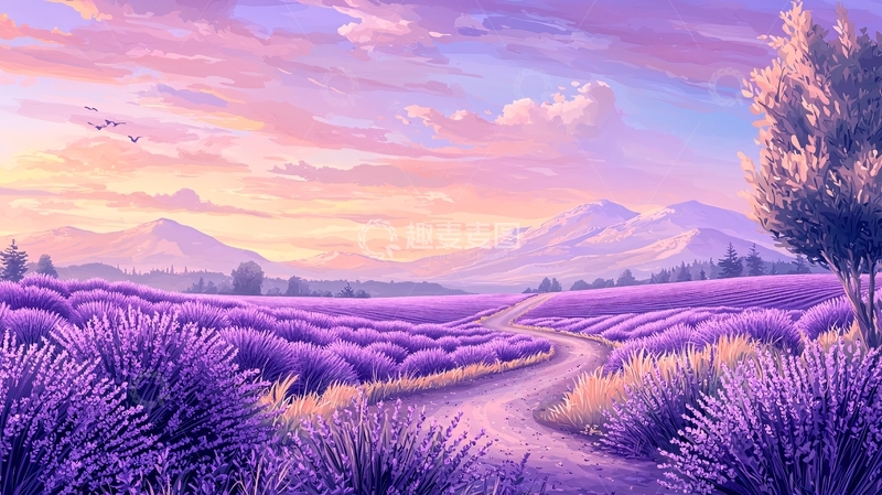 高清大图下载【趣麦麦图】紫色薰衣草田野风景