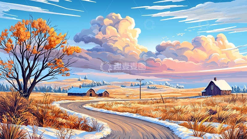 高清大图下载【趣麦麦图】冬季乡村风景