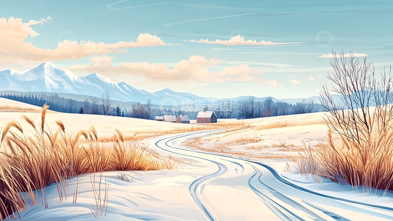 高清大图下载【趣麦麦图】冬季雪景田园风光