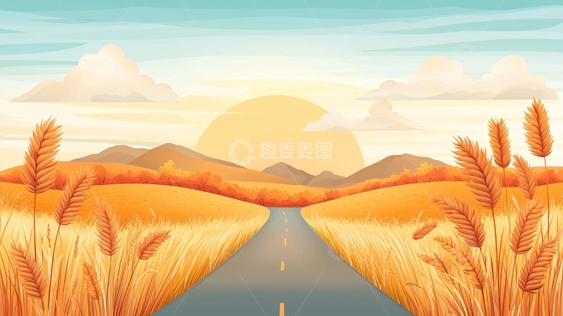 高清大图下载【趣麦麦图】金色田野道路日出