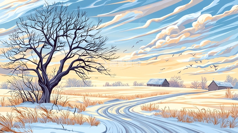 高清大图下载【趣麦麦图】冬日雪景田园风光