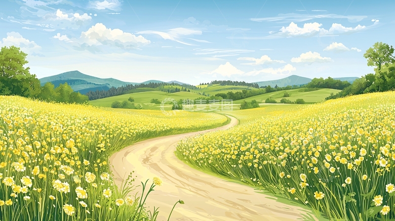 高清大图下载【趣麦麦图】花田小路风景如画