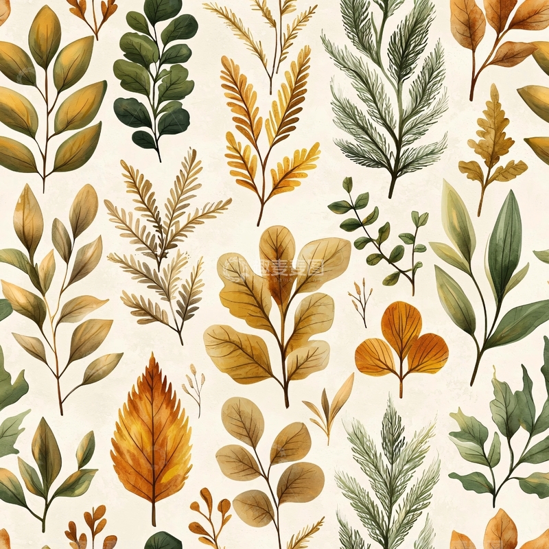 高清大图下载【趣麦麦图】秋日植物手绘图案素材