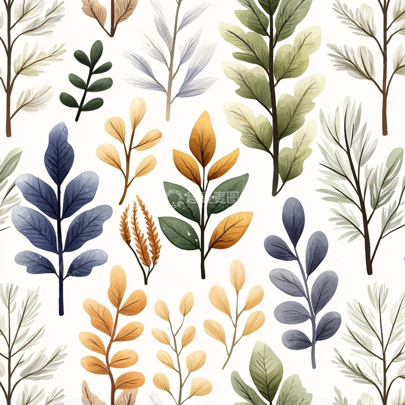 高清大图下载【趣麦麦图】秋日植物插画背景素材