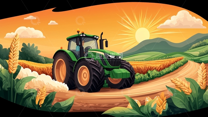 高清大图下载【趣麦麦图】田野里的绿色拖拉机