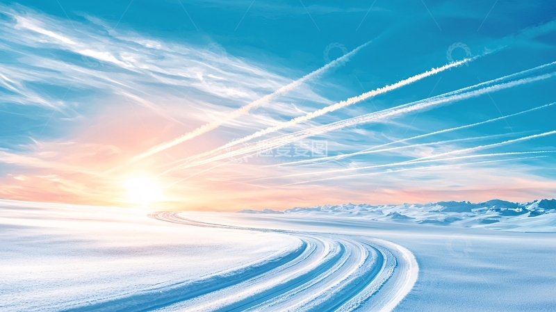 高清大图下载【趣麦麦图】冰雪路面上的日出