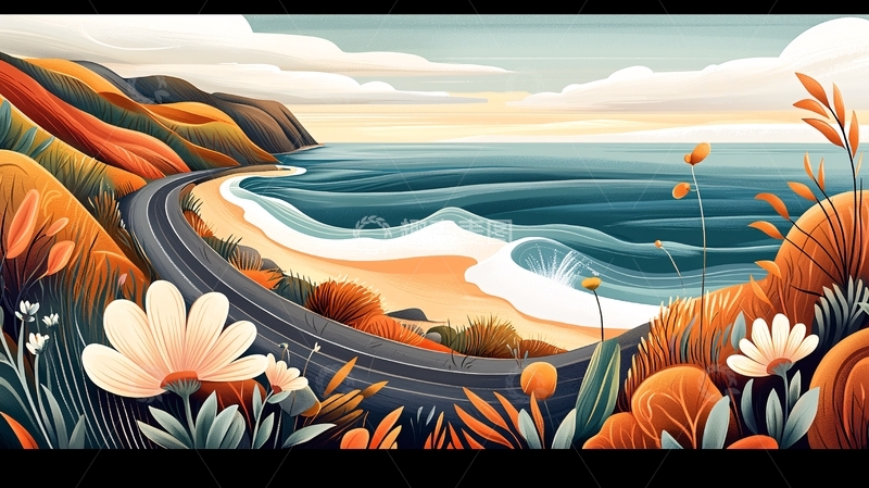 高清大图下载【趣麦麦图】海边公路风景