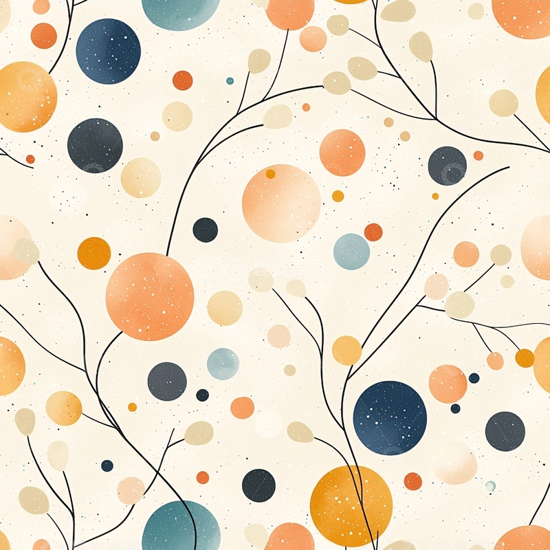 高清大图下载【趣麦麦图】抽象树枝与彩色圆点背景