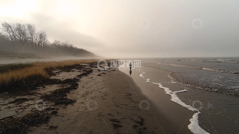 高清大图下载【趣麦麦图】海边孤独的人影