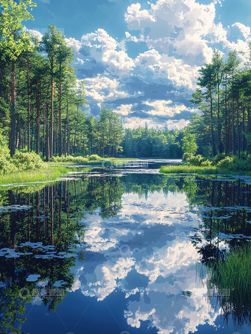 高清大图下载【趣麦麦图】宁静的森林湖泊
