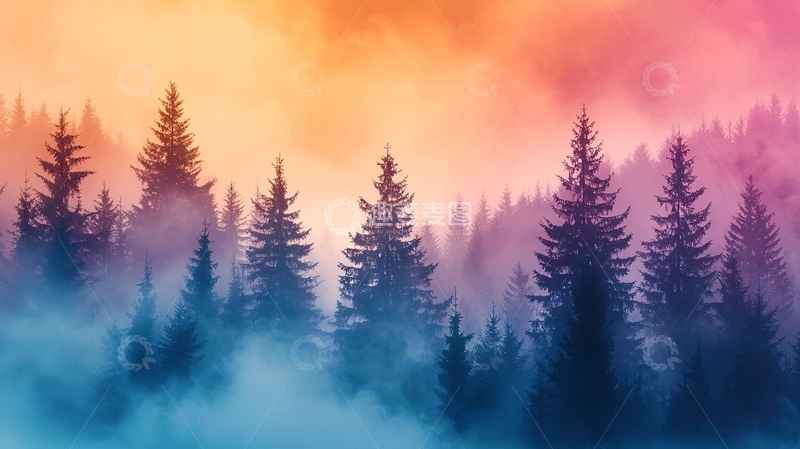 高清大图下载【趣麦麦图】朦胧森林高清图片