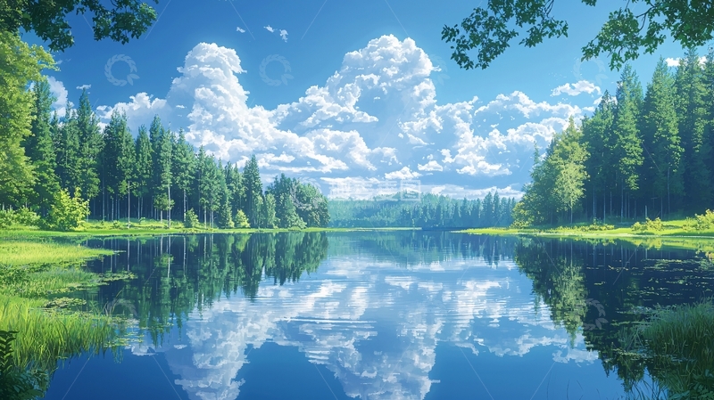 高清大图下载【趣麦麦图】宁静的湖面倒影着天空