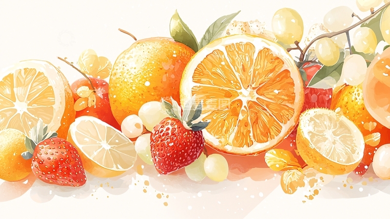 高清大图下载【趣麦麦图】水果静物水彩画