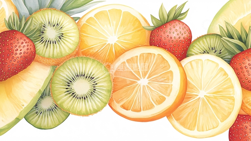 高清大图下载【趣麦麦图】水彩水果拼盘装饰画
