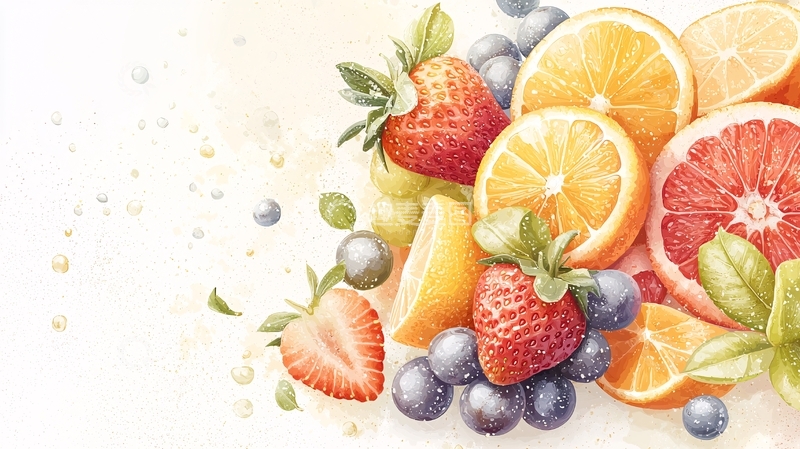 高清大图下载【趣麦麦图】新鲜水果水彩画