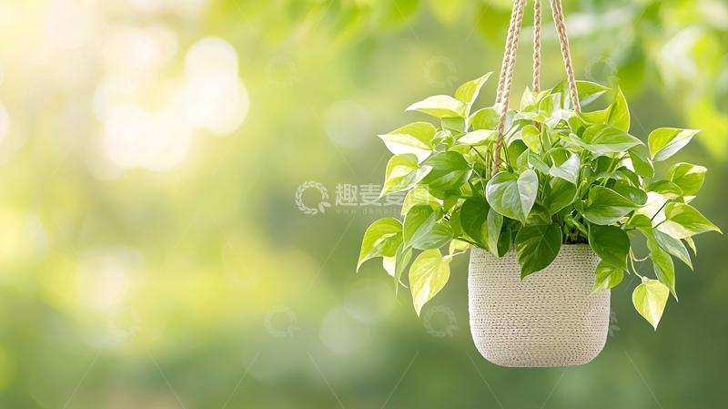 高清大图下载【趣麦麦图】绿萝盆栽悬挂