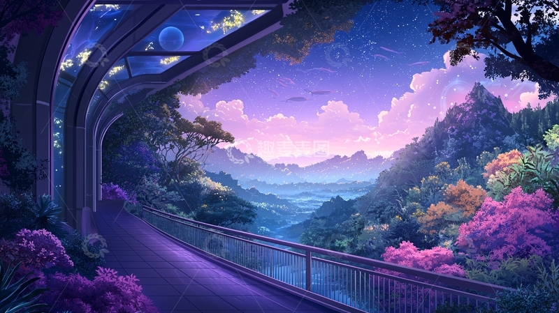 高清大图下载【趣麦麦图】紫色星空下的自然景色