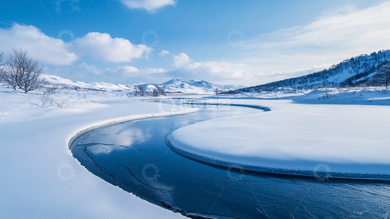 高清大图下载【趣麦麦图】冰雪覆盖的河流蜿蜒