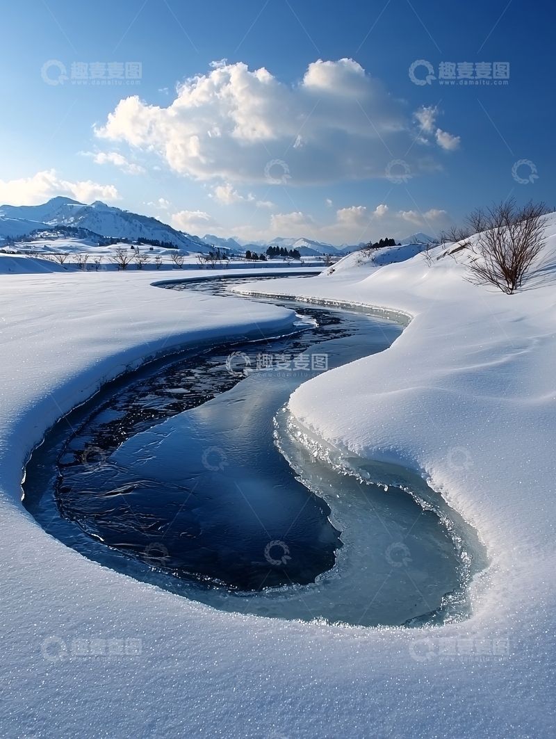 高清大图下载【趣麦麦图】雪地蜿蜒的河流