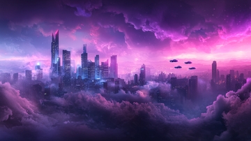 未来都市云端夜景