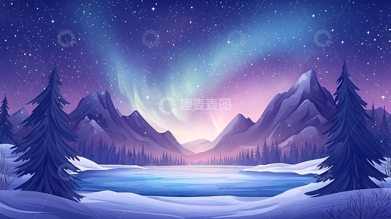 高清大图下载【趣麦麦图】极光雪山唯美冬季