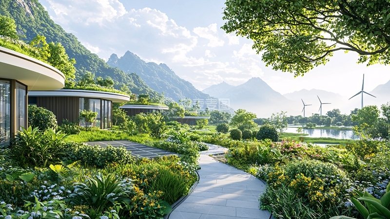 高清大图下载【趣麦麦图】绿色建筑与自然和谐共生