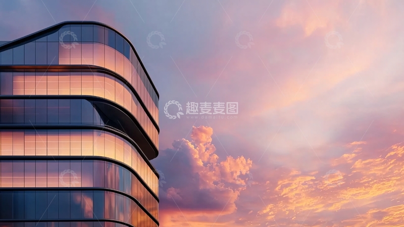高清大图下载【趣麦麦图】现代建筑与粉色天空