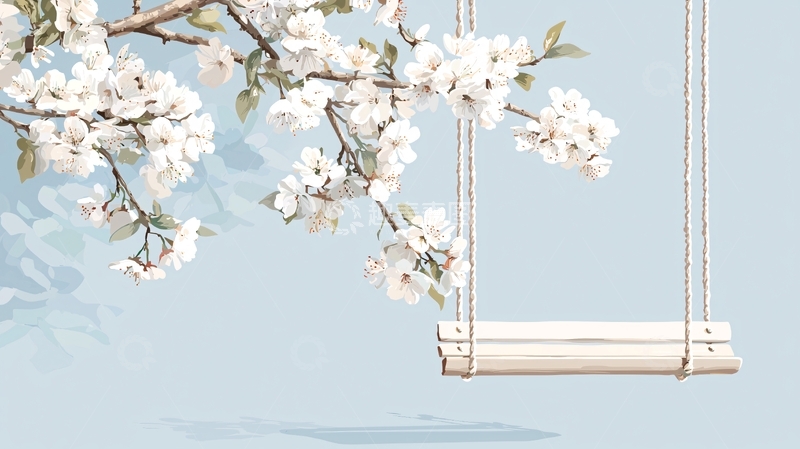 高清大图下载【趣麦麦图】白色花朵下的秋千