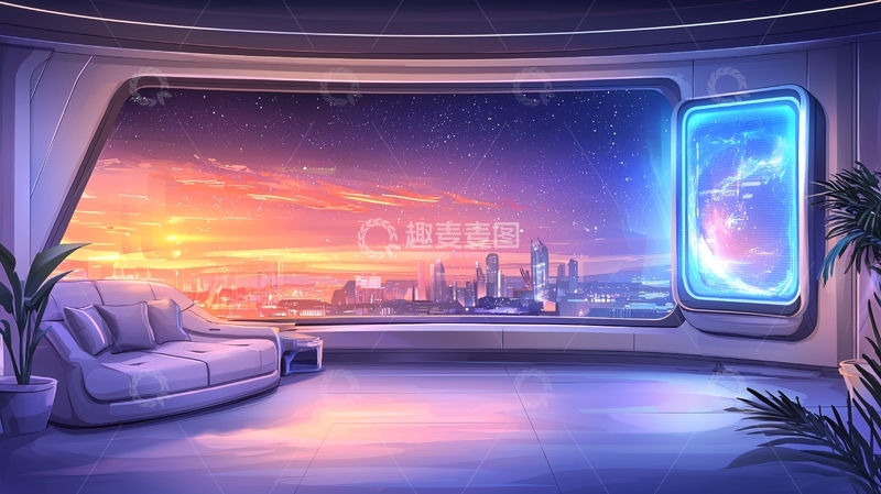 高清大图下载【趣麦麦图】未来城市夜景的房间
