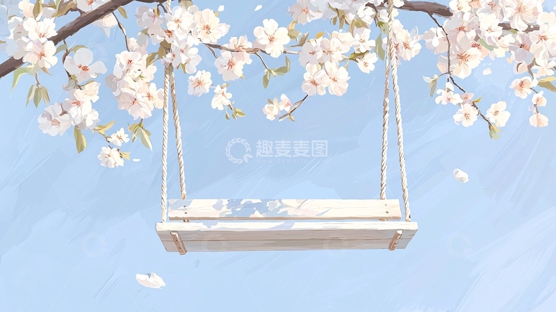 高清大图下载【趣麦麦图】花树下的白色秋千