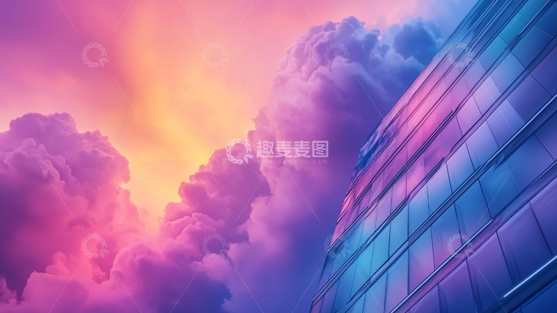 高清大图下载【趣麦麦图】-紫色天空下的建筑