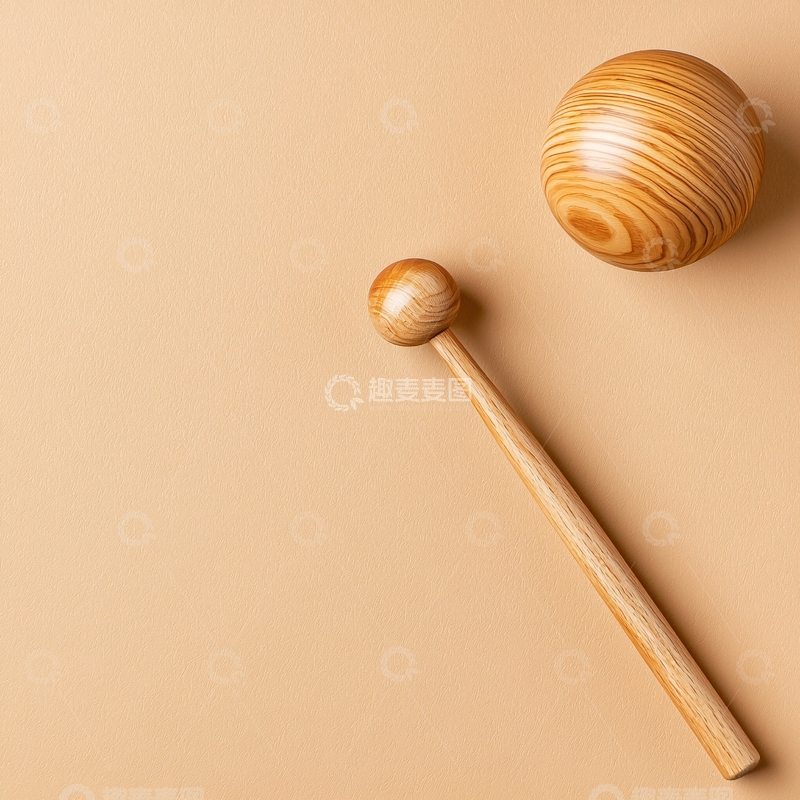 高清大图下载【趣麦麦图】木质球和木槌置于米色背景