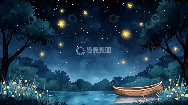高清大图下载【趣麦麦图】静谧的湖边星空夜景