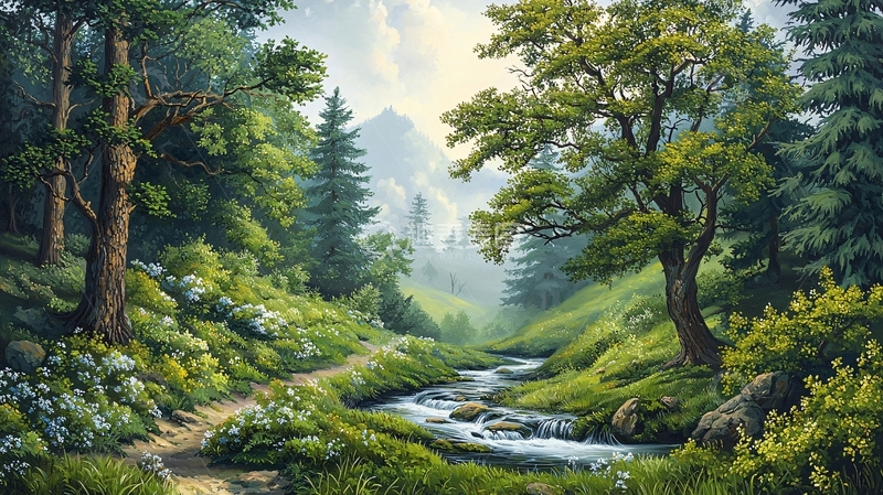 高清大图下载【趣麦麦图】生机盎然的森林小溪