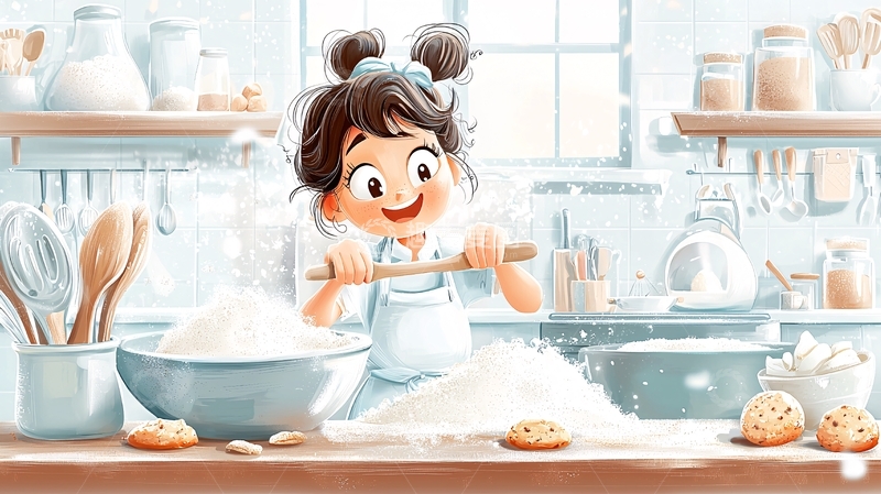 高清大图下载【趣麦麦图】可爱女孩在厨房烘焙