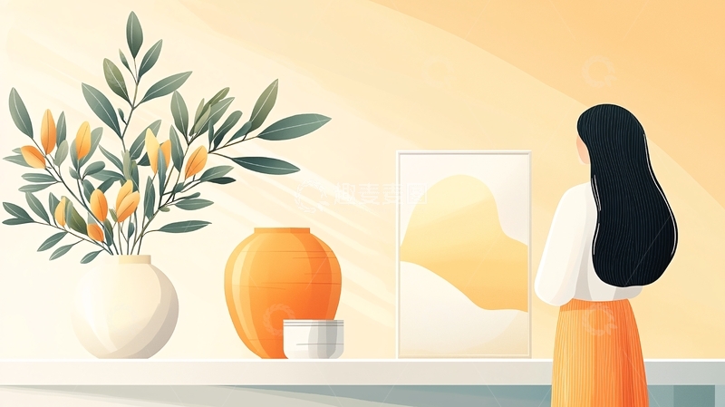 高清大图下载【趣麦麦图】看画的女子高清图片