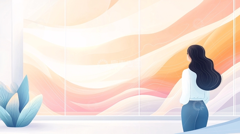 高清大图下载【趣麦麦图】女孩看向窗外夕阳