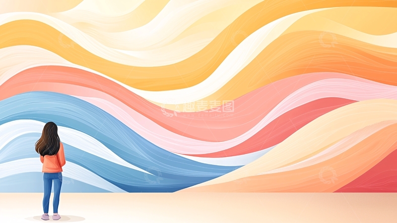 高清大图下载【趣麦麦图】女孩看抽象波浪背景