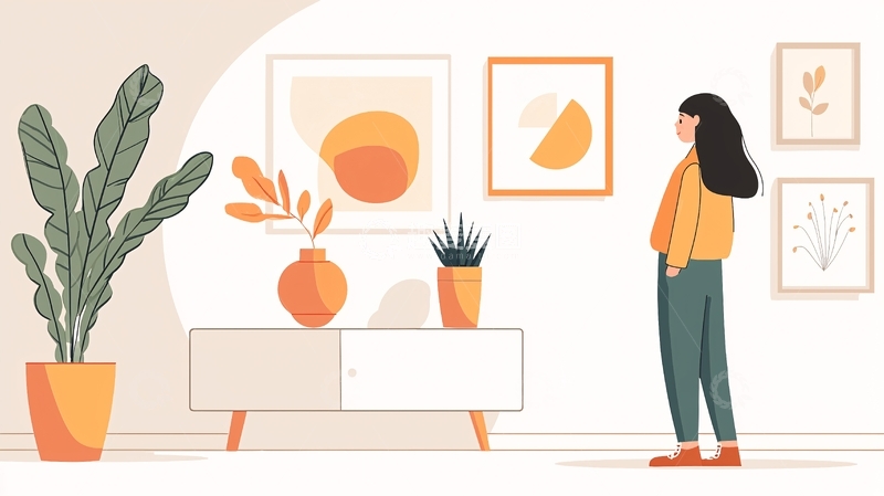 高清大图下载【趣麦麦图】室内装饰画女子背影