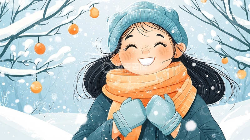 高清大图下载【趣麦麦图】冬日雪景中微笑的女孩