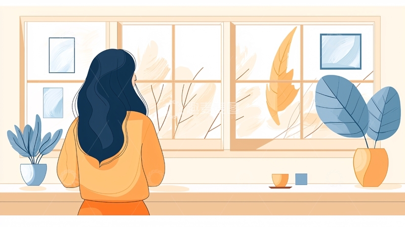 高清大图下载【趣麦麦图】女子居家望向窗外