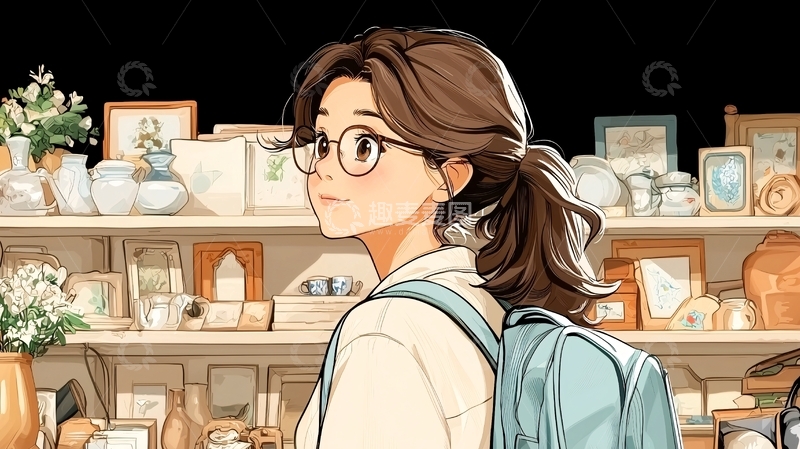高清大图下载【趣麦麦图】文静女孩逛商店