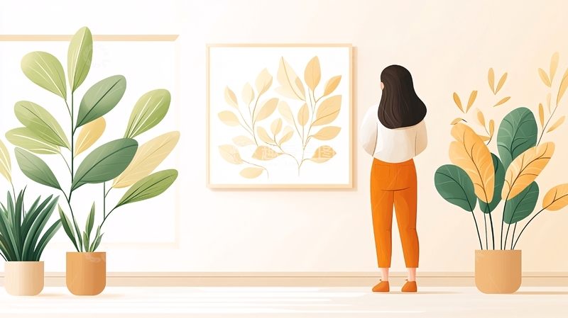 室内盆栽艺术画女子