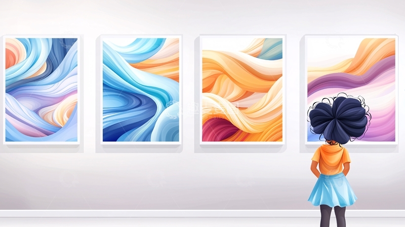 高清大图下载【趣麦麦图】女孩欣赏墙上抽象画