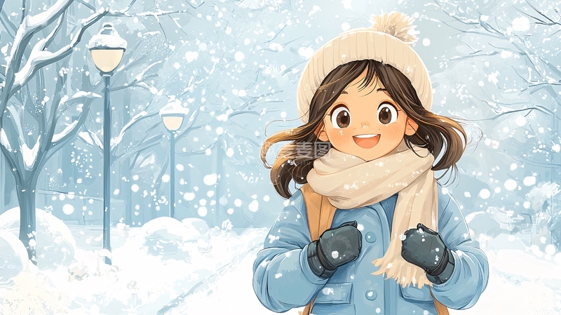 高清大图下载【趣麦麦图】冬季雪景中微笑的女孩