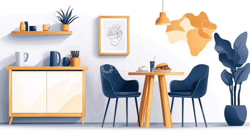 高清大图下载【趣麦麦图】简约风客厅餐厅场景