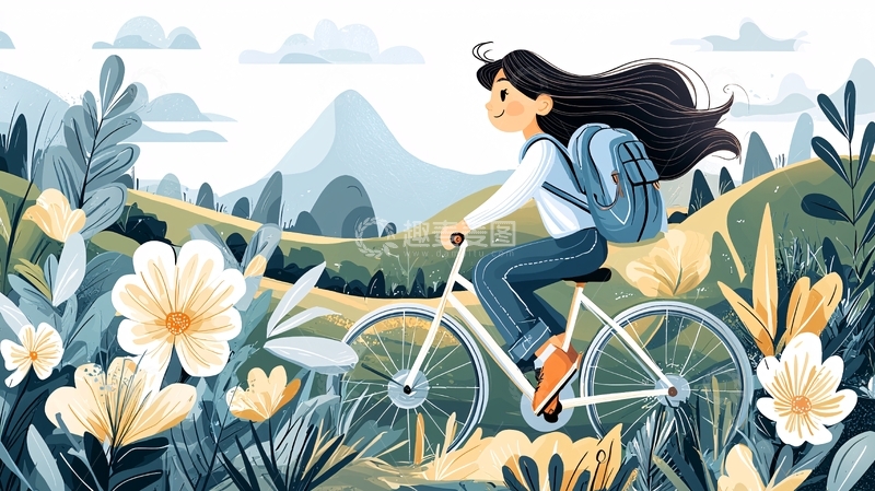 高清大图下载【趣麦麦图】骑自行车女孩风景