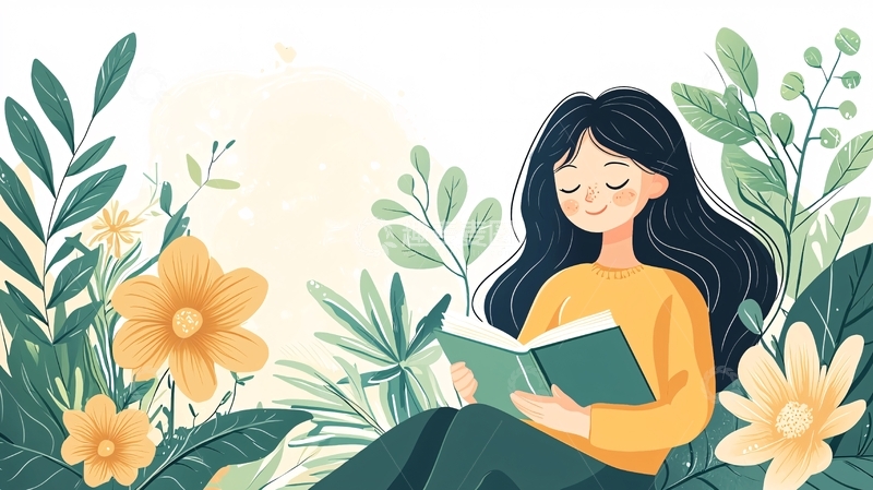 高清大图下载【趣麦麦图】读书的女孩在花丛中